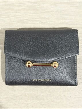 Strathberry Mosaic Trifold Wallet- Black Pebbled Leather
